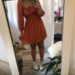 Orange floral fit n flare dress size L